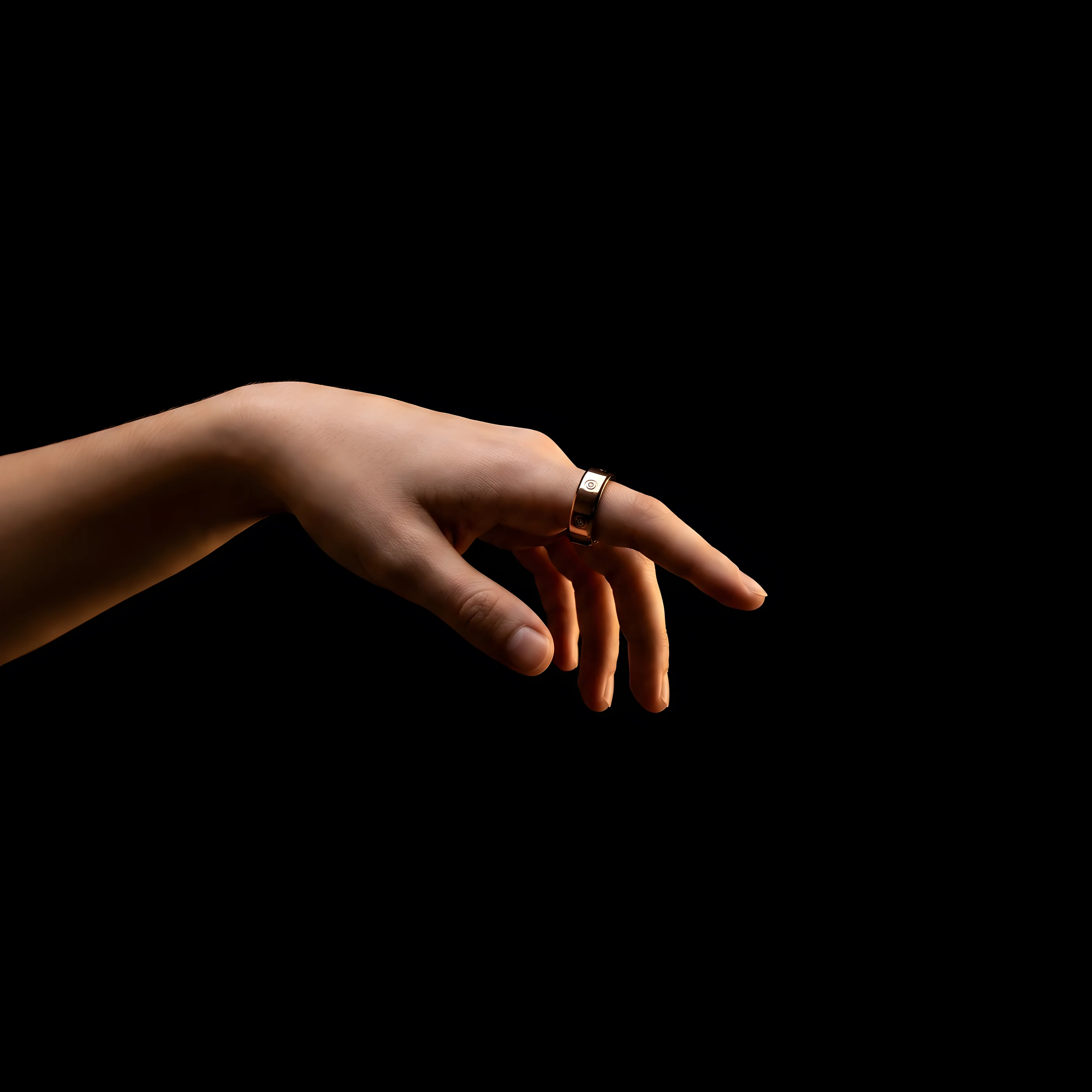 A younger hand wearing the LuxenX ring, reaching out